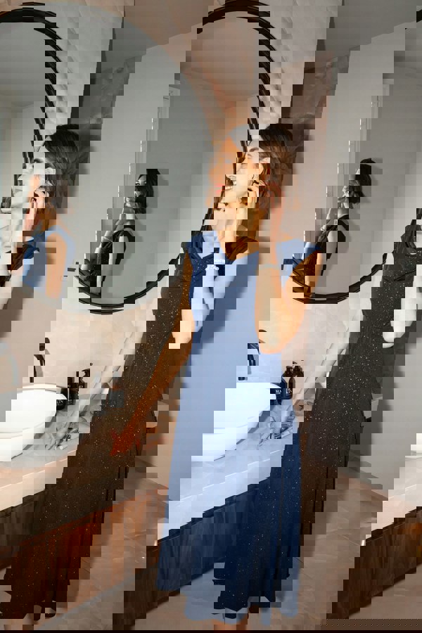 Alie Street London Darcie Cowl Neck Dress (Glitter Blue)