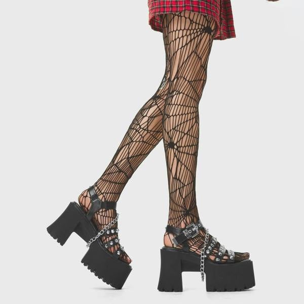 Lamoda Get To It Chunky Platform Ankle Boots Black PU Heart Detail Stylish