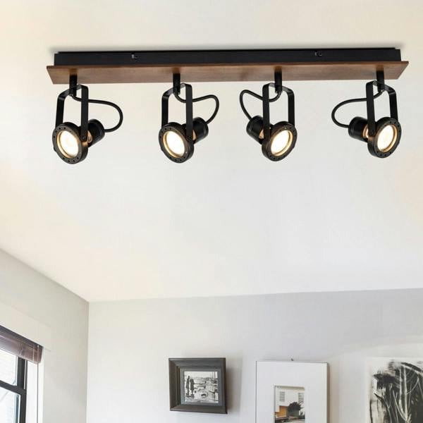 COSYLYTE Riverton 4 Light Matt Black Spotlight - Wooden