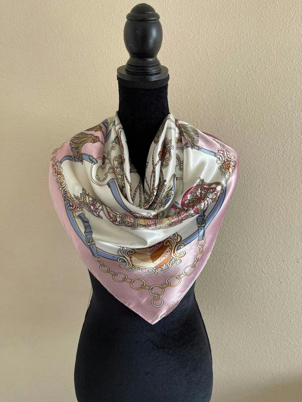 Anyyou Fashion Premium Satin Square Scarf – White Pink 562 Silk-Feel Neckwrap for Women