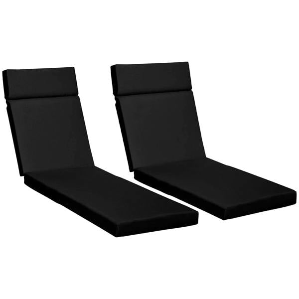 Set of 2 black sun lounger replacement cushions with raised back and ties
