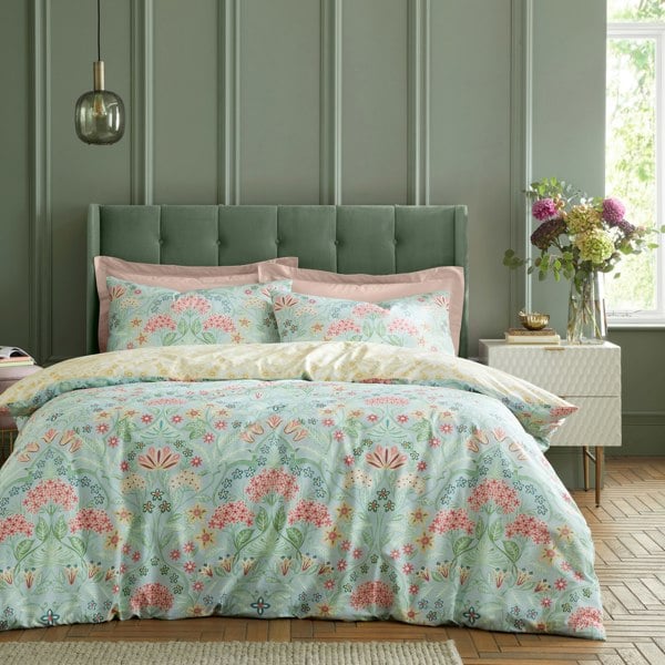 RHS Art Deco Hydrangea Reversible 200 Thread Count Cotton Duvet Cover Set