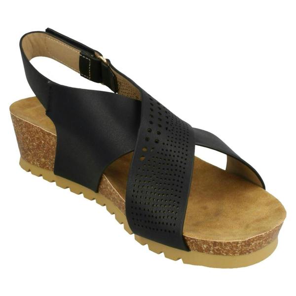 Down to Earth Ladies Down To Earth Mid Wedge X Strap Sandals