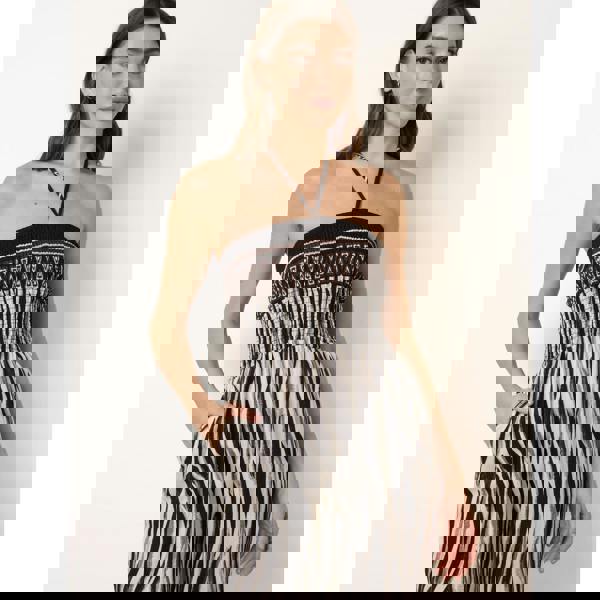 Blue Vanilla Zebra Print Halter Neck Shirred Waist Jumpsuit