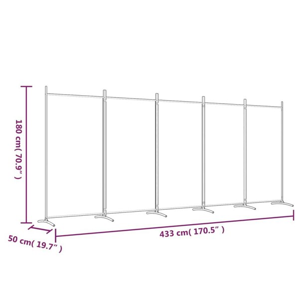 Berkfield 5-Panel Room Divider Black 433x180 cm Fabric