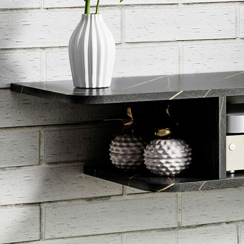 Wyld Haus Dibasa Mizi Wooden Black Floating TV Unit With OFauxn Shelves For Screens Up To 40 Inches