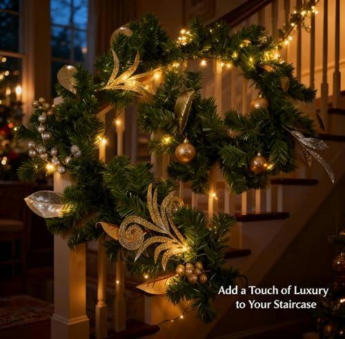 2m Champagne and Silver Christmas Garland for Elegant Home and Seasonal Decorating image 4