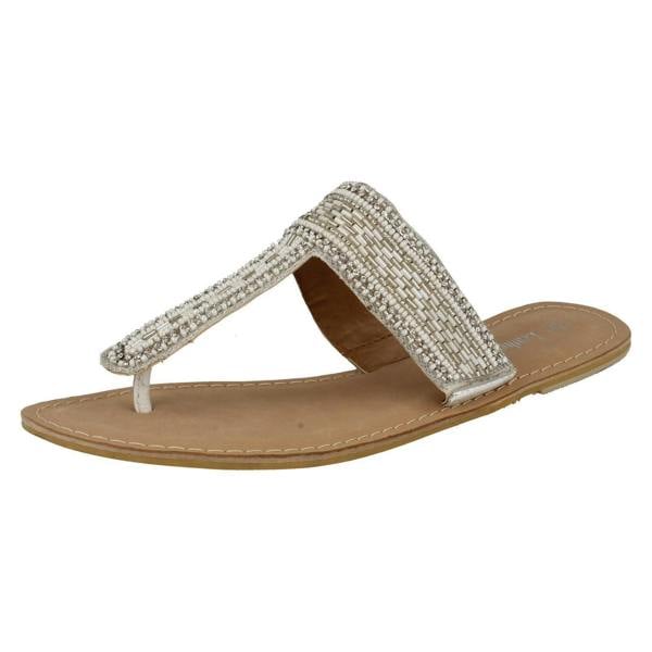 Spot On Ladies Spot On Leather Collection Beaded Toe Post Sandals