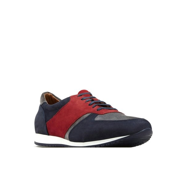 Embassy London San Francisco - Sunrise - Men's low top nubuck leather trainer in red & navy