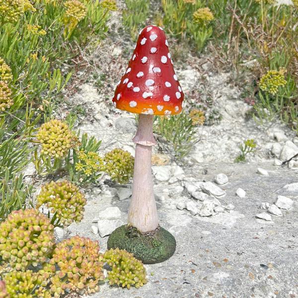 Farmwood Pair of Pointed Garden Mushroom Red Cap Toadstool Ornaments
