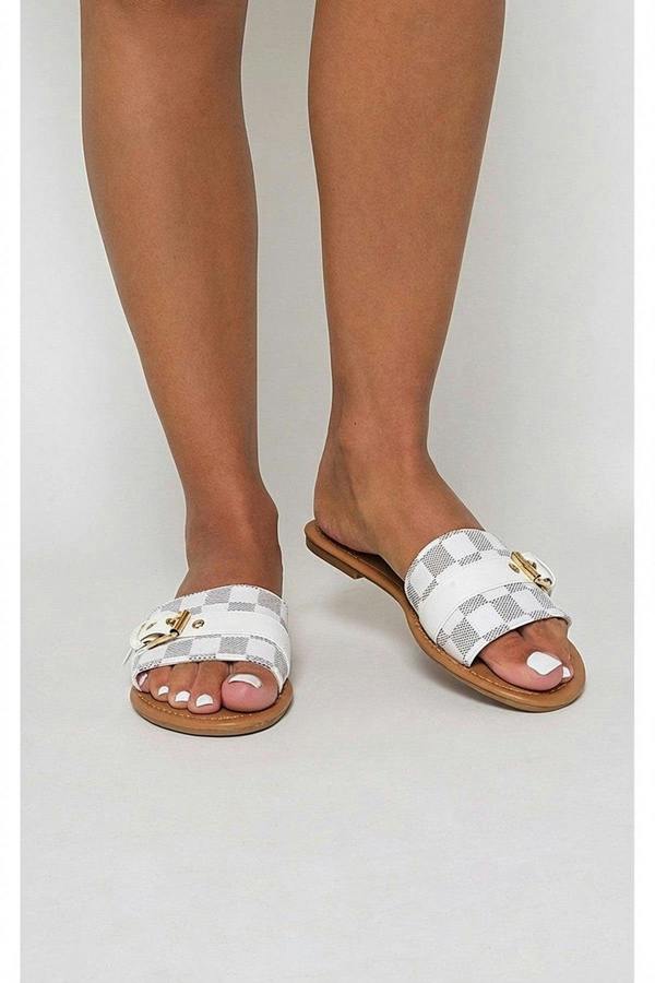 Ariah Open Toe Flat Sandals - White_wb
