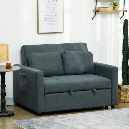 Wyld Haus Matano Maso Charcoal Grey 2 Seater Sofa Bed With Side Pockets And Cushions