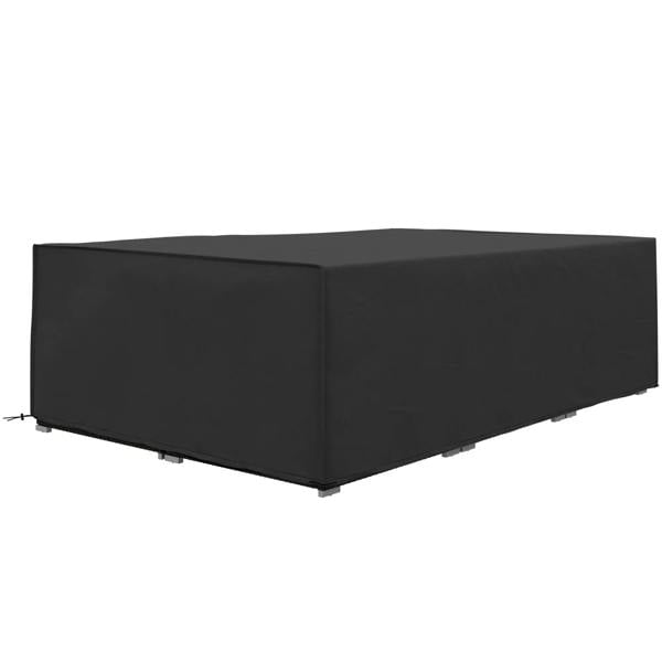 Black waterproof outdoor furniture cover, rectangular fitted shape for 155x222cm set