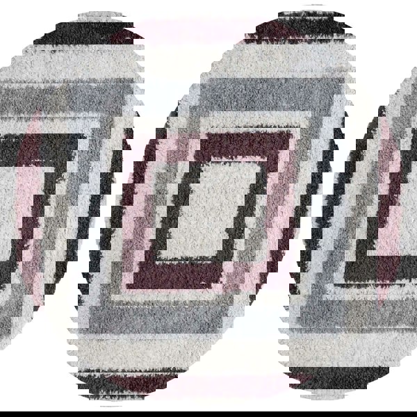 Moodi Shaggy Grey/Purple Rug, classic bordered design, fluffy pile | THE RUGS