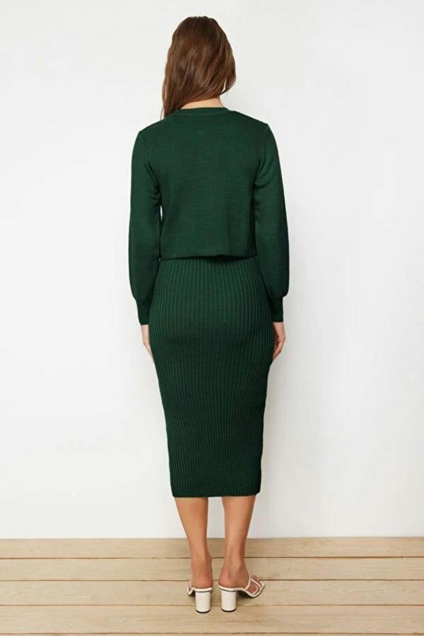 Hoxton Gal 2-Piece Midi Knit Basic Dress with Cardigan