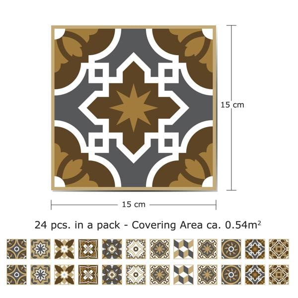WALPLUS WT1506 - Dark Bronze Tiles Wall Stickers - 15 cm x 15 cm - 24 pcs.