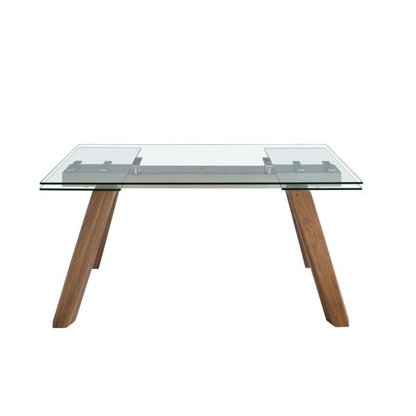 Angel Cerdá Rectangular tempered glass and walnut extending dining table 1123