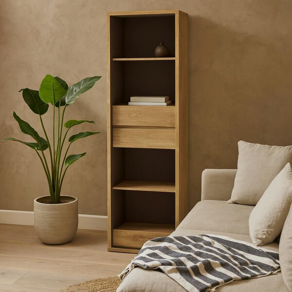 Wyld Haus Athens Natural Oak Wood Effect Tall Narrow 3 Drawer Bookcase