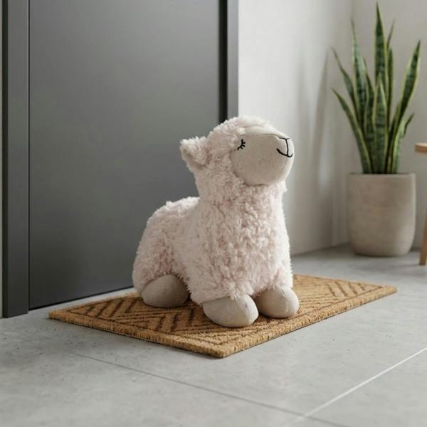 Garden Greatness Introduce White Lamb Fabric Door Stop