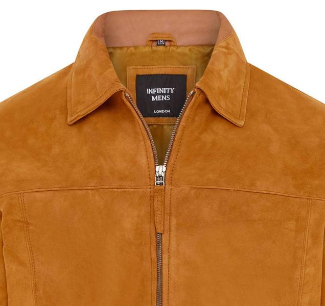 Infinity Leather Mens Retro Classic Suede Leather Harrington Biker Jacket - Bryne