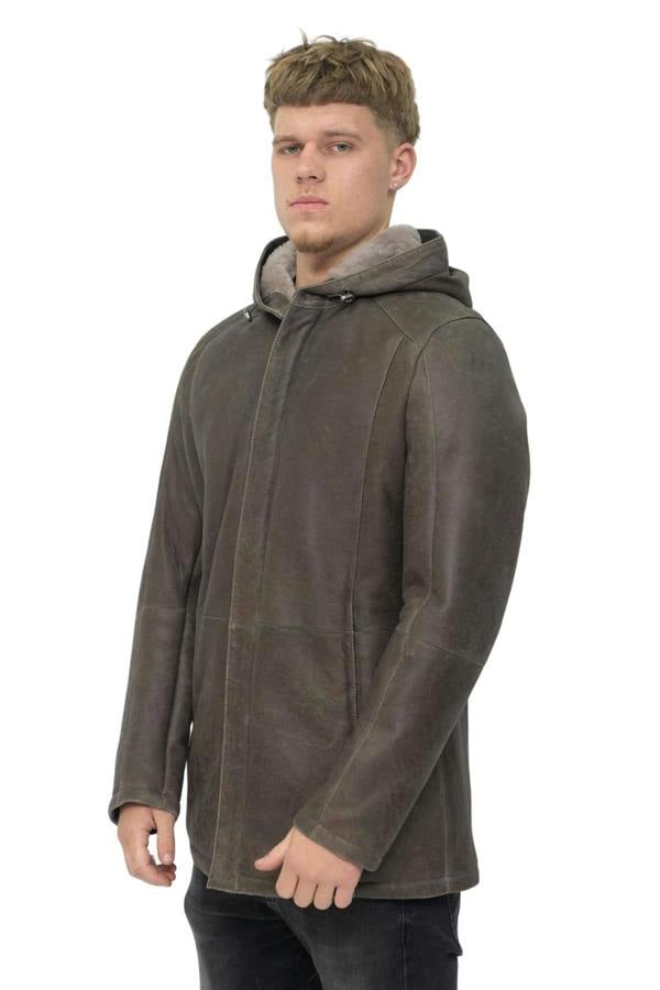 Infinity Leather Mens Sheepskin Hooded Parka Coat-Alafaya