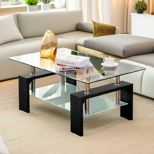 Rafaelo Mobilia 2 Tier Glass Coffee Table Black