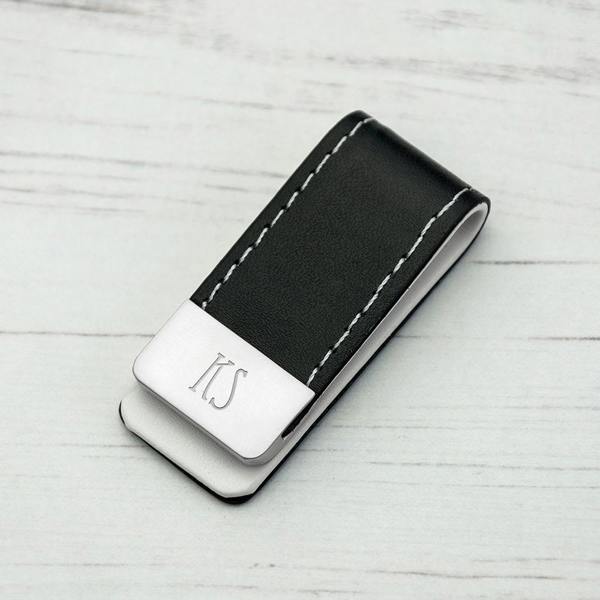 Abode Home & Gifts Personalised Black Leather Money Clip | Modern Tall