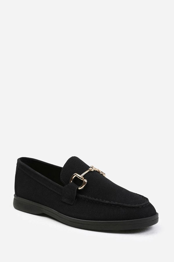 Where's That From Italy Slip on Loafer With Metal Detailing in Black Suede