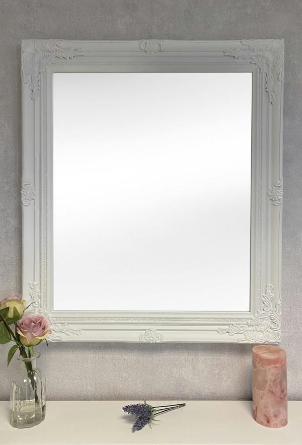 Downton Interiors Antique Style White Wood Frame Wall Mirror 73cm x 63cm