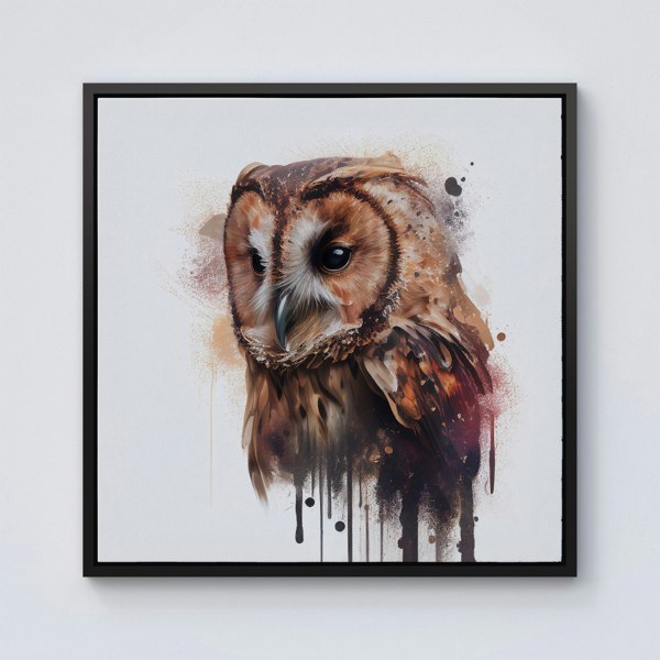 Warren Reed Tawny Owl Face Splash Art Light Background Framed Canvas