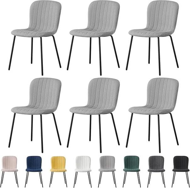 Set of 6 Teddy Faux Fur Stitched Design Dining Chairs Bella