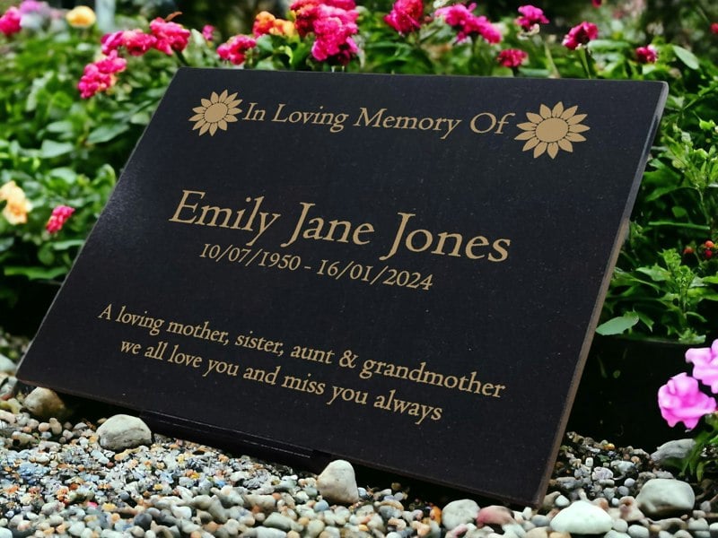 Memorials Direct Granite Memorial Plaque, Sunflower, Stand Included