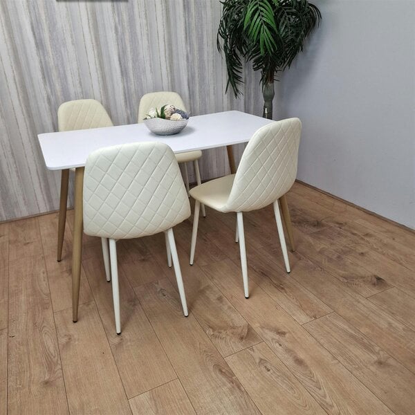 Kosy Koala Wooden Dining Table with 4 Cream Gem Patterned Chairs White Table with Cream Chairs