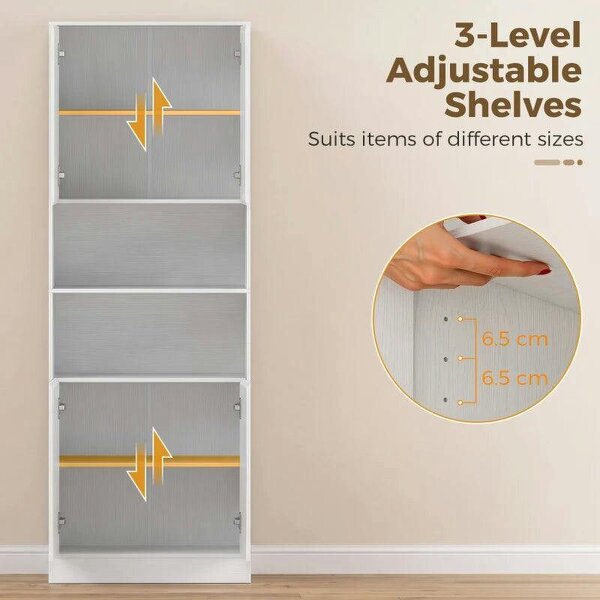 170 cm Kitchen Pantry Cabinet, Freestanding Storage Cabinet with Soft-Close Hinges, White Wood Effect
