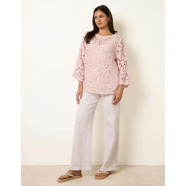 Blue Vanilla Flower Crochet Long Sleeve Top