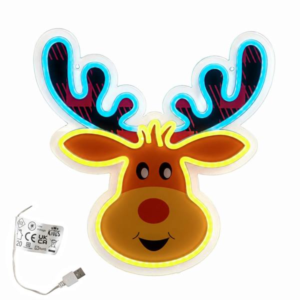 Samuel Alexander 35cm Light Up Rudy Reindeer Christmas Decoration USB LED Neon Sign