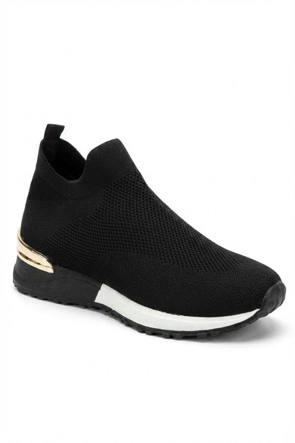 Jessi Slip On Sock Wedge Trainers - Black/white_wb