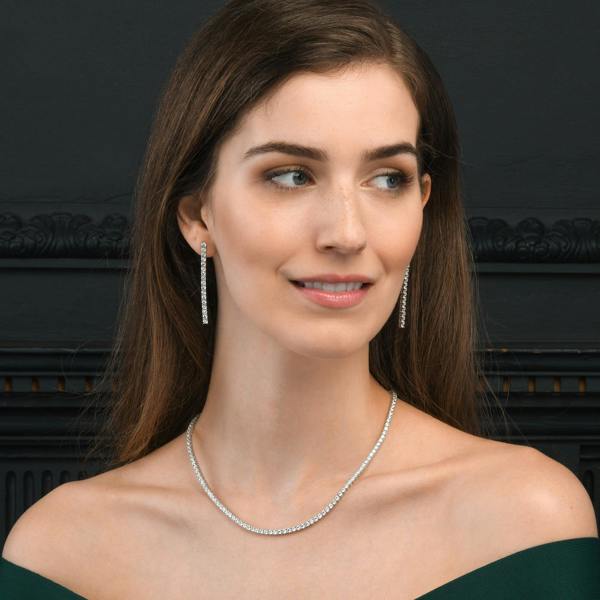 namana 925 Sterling Silver Long Drop Earrings with 3mm Cubic Zirconia Stones