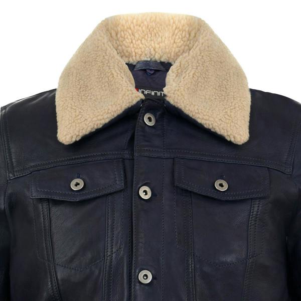 Infinity Leather Mens Removable Collar Leather Trucker Jacket-Zagreb