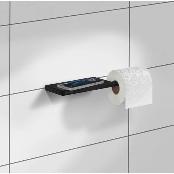 Smedbo Matt Black Toilet Roll Holder with Shelf