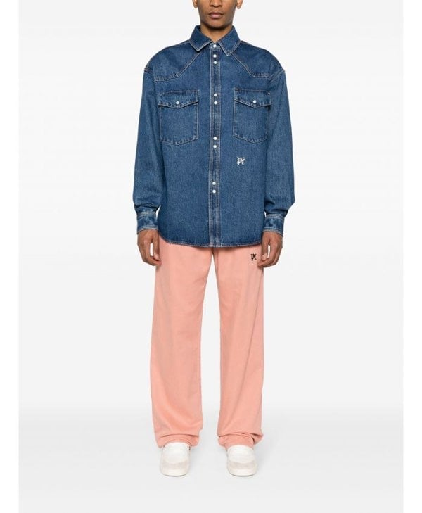 Palm Angels Monogram Denim Shirt Blue - Supplied FashionPALM ANGELS