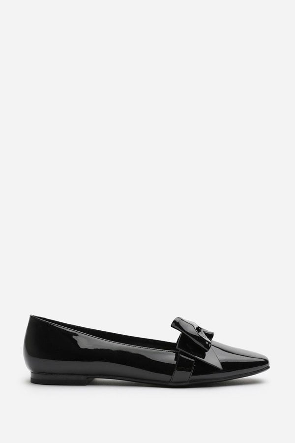 Where's That From Jessica Pointed Toe Ballet Flats With Bow Detail In Black Patent Finish