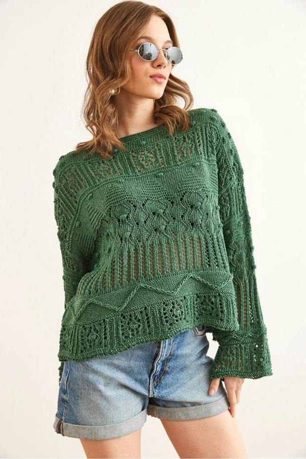 Hoxton Gal Mini Pom-Pom Openwork Cotton Knit Blouse