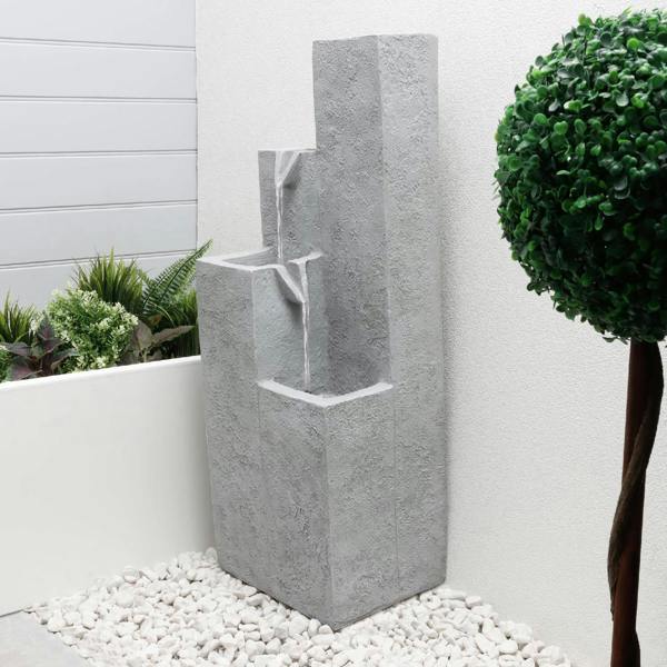 Gardenwize Solar Powered Cubic Falls Water Feature with Battery Backup & LED Lights