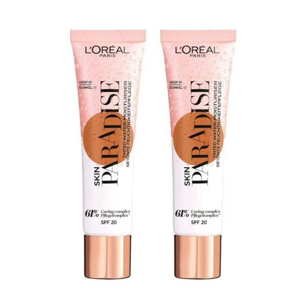 2 x L'Oreal Paris Skin Paradise Tinted Water Moisturiser Spf 20 30ml - 01 Deep