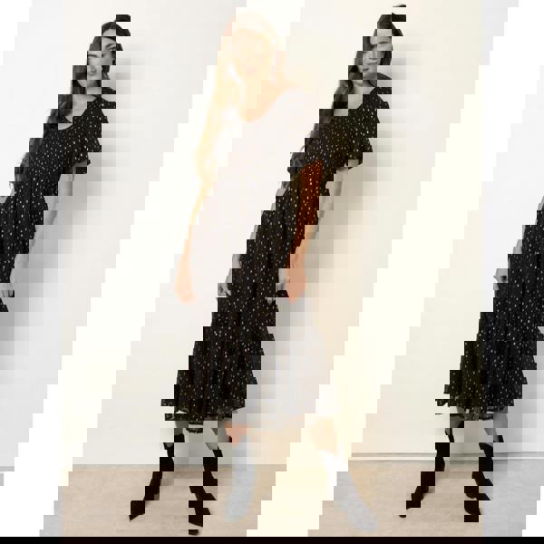 Blue Vanilla Gold Foil Midi Dress