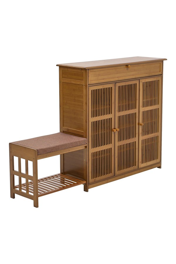 Living and Home Bamboo Entryway Storage Shoe Cabinet with Bench