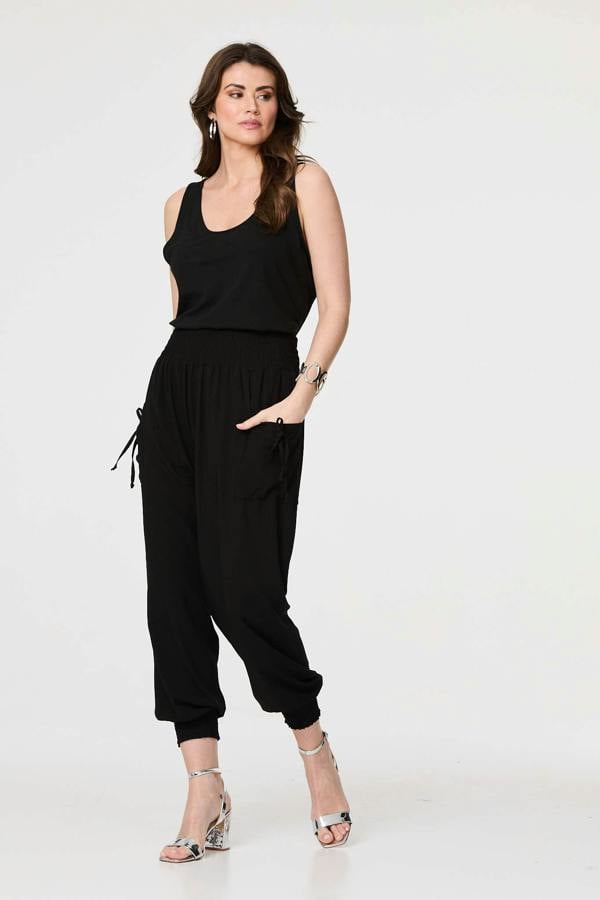 Black | High Waist Pull On Tapered Pants