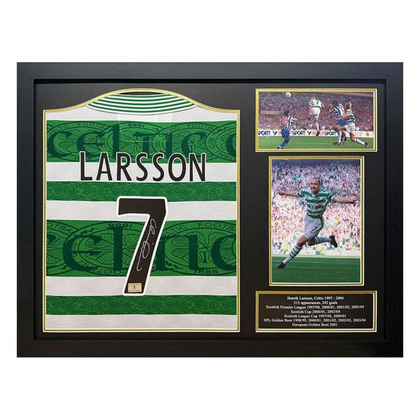 Unbranded Framed Henrik Larsson signed Celtic 1995/97 official retro shirt