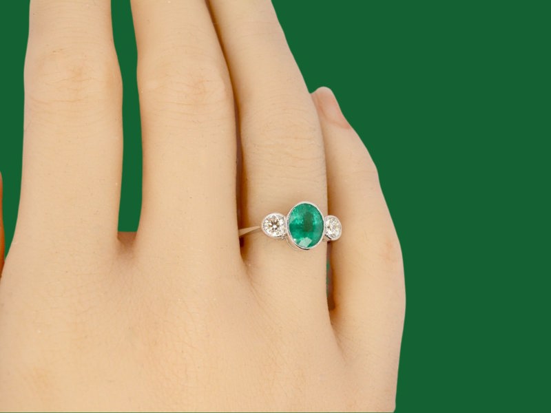 Vintage Tom Three Stone Emerald & Diamond Ring